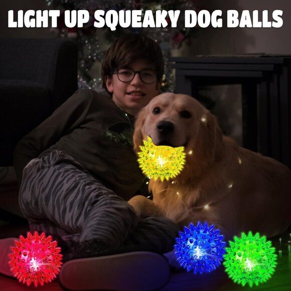 Light Up Squeaky Dog Balls: Led Dog Balls for Aggressive Chewers Large Chew Toys - Picture 2 of 7